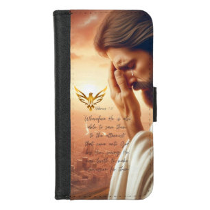Motivational Jesus Praying Gold Dove Scripture iPhone 8/7 Wallet Case