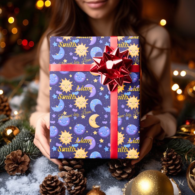 Motivational Kawaii Sun and Moon Kids Wrapping Paper (Creator Uploaded)