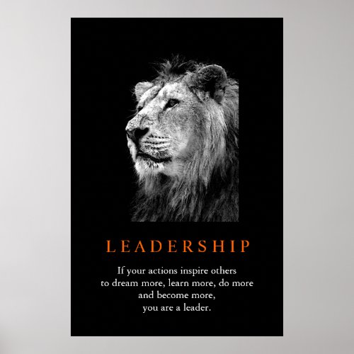 Motivational Leadership Black White Lion Poster