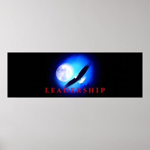 Motivational Leadership Flying Eagle Blue Poster