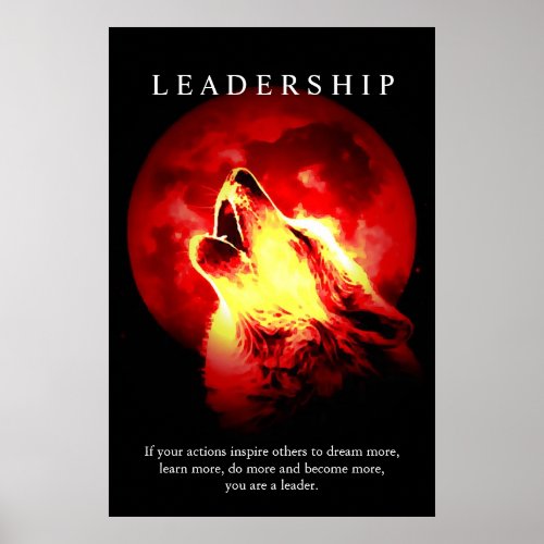 Motivational Leadership Wolf Red Night Moon Poster