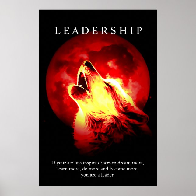 Motivational Leadership Wolf Red Night Moon Poster (Front)