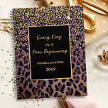 Motivational leopard pattern brown black 2024 planner<br><div class="desc">Elegant,  cool,  glamorous and feminine with brown,  golden and black leopard pattern,  decorated with golden confetti. Personalize and add your name.  Template for a year,  black letters. A black frame with the motivational quote: Every Day is a New Beginning.
Perfect for female Entrepreneurs,  make-up artists,  store owners,  consultants.</div>