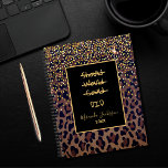 Motivational leopard pattern brown black 2024 planner<br><div class="desc">Elegant,  cool,  glamorous and feminine with brown,  golden and black leopard pattern,  decorated with golden confetti. Personalize and add your name.  Template for a year 2022, yellow letters. A black frame with the motivational quote: Should,  Would,  Could DID.
Perfect for female Entrepreneurs,  make-up artists,  store owners,  consultants.</div>