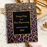 Motivational leopard pattern brown black 2025 planner<br><div class="desc">Elegant,  cool,  glamorous and feminine with brown,  golden and black leopard pattern,  decorated with golden confetti. Personalize and add your name.  Template for a year,  black letters. A black frame with the motivational quote: Every Day is a New Beginning.
Perfect for female Entrepreneurs,  make-up artists,  store owners,  consultants.</div>