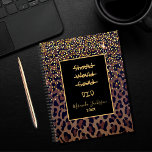 Motivational leopard pattern brown black 2025 planner<br><div class="desc">Elegant,  cool,  glamorous and feminine with brown,  golden and black leopard pattern,  decorated with golden confetti. Personalize and add your name.  Template for a year,  yellow letters. A black frame with the motivational quote: Should,  Would,  Could DID.
Perfect for female Entrepreneurs,  make-up artists,  store owners,  consultants.</div>