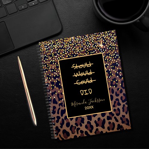 Motivational leopard pattern brown black 2025 planner