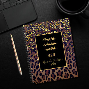 Motivational leopard pattern brown black 2026 planner