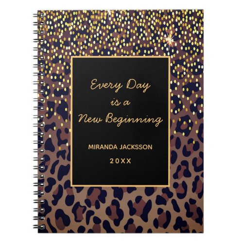 Motivational leopard pattern brown black notebook