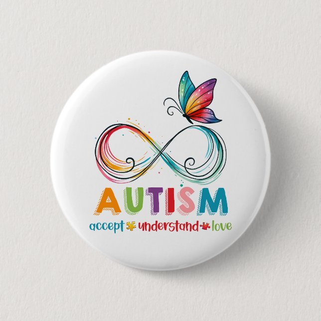 Motivational Love Autism Awareness Butterfly Button (Front)