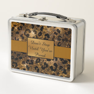 Motivational Marble leopard pattern brown black Metal Lunch Box