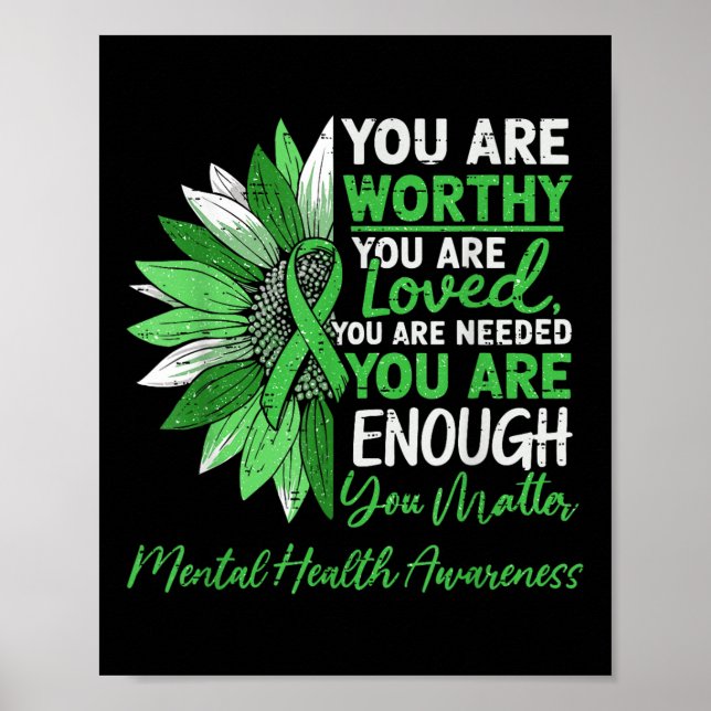 Motivational Mental Health Awareness Warrior Green Poster (Front)