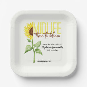 Motivational Midlife Sunflower Bloom 50th Birthday Paper Plates