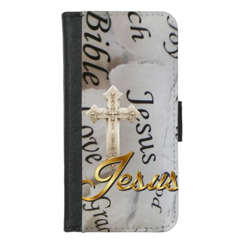 Motivational Monochrome Faith Beige Cross Jesus iPhone 8/7 Wallet Case