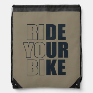 motivational mountain biking quote drawstring bag