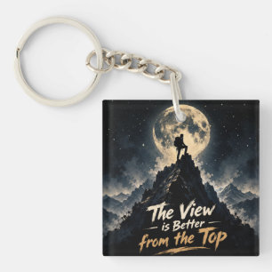 Motivational Mountain Climbing Moon T-Shirt Keychain