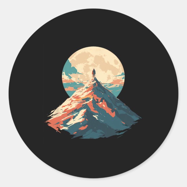 Motivational Mountain Peak Climbing Design - Natur Classic Round Sticker (Front)