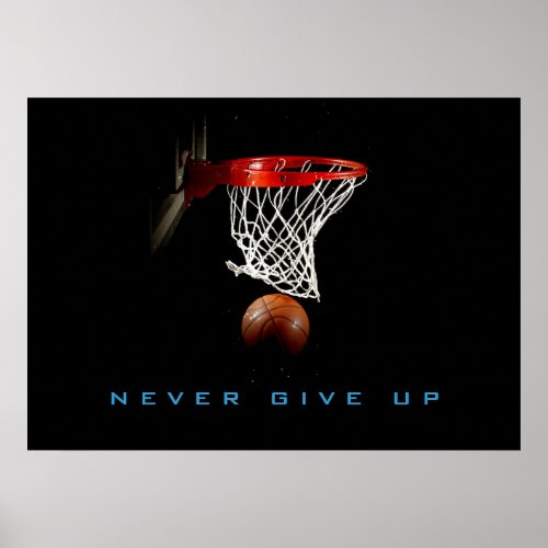 Motivational Never Give Up Basketball Poster