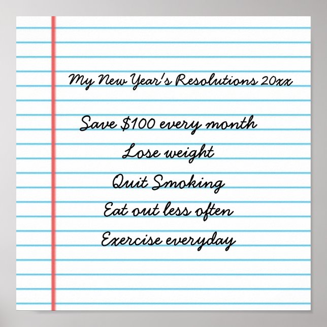 Motivational New Year Resolutions Customized Goals Poster (Front)