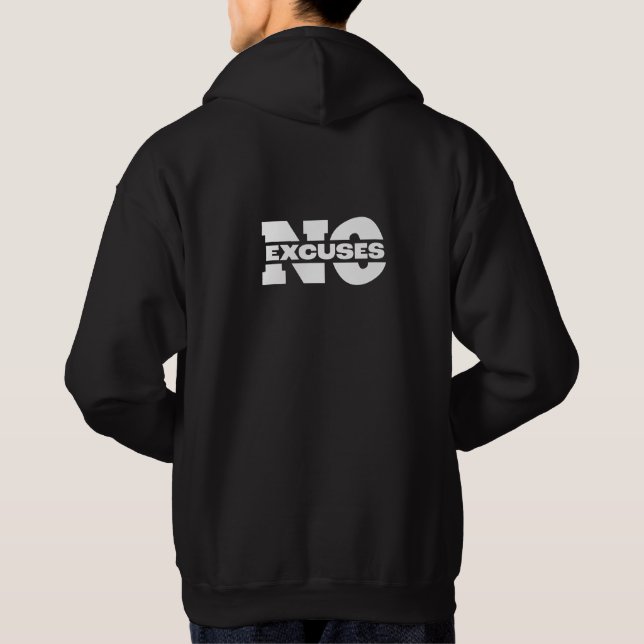 Motivational 'No Excuses' Black Hoodie for Men (Back)