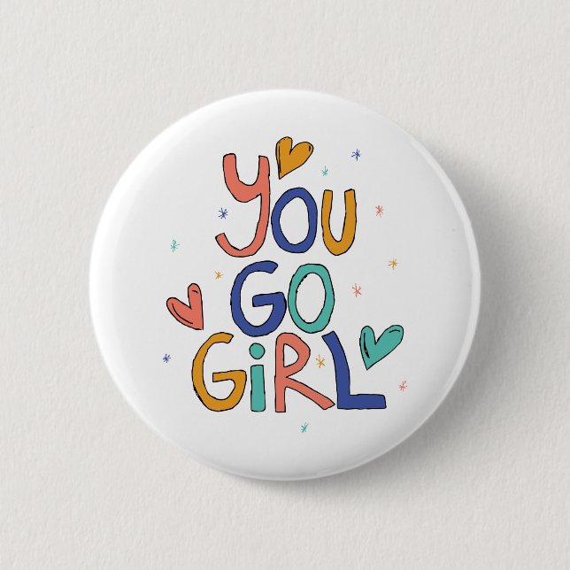 Motivational One Cool Girl You Go Girl Clipart Gir Button (Front)