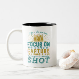Motivational Photography Quote Life Is Like Camera Two-Tone Coffee Mug