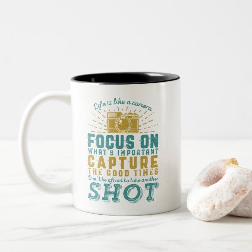 Motivational Photography Quote Life Is Like Camera Two_Tone Coffee Mug