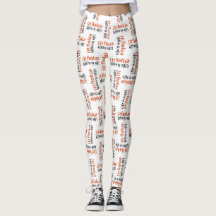 Motivational phrase typographic motif pattern leggings