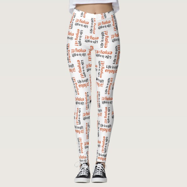 Motivational phrase typographic motif pattern leggings (Front)