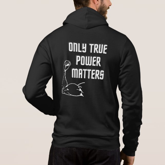 Motivational phrase with muscular arm  hoodie (Back)