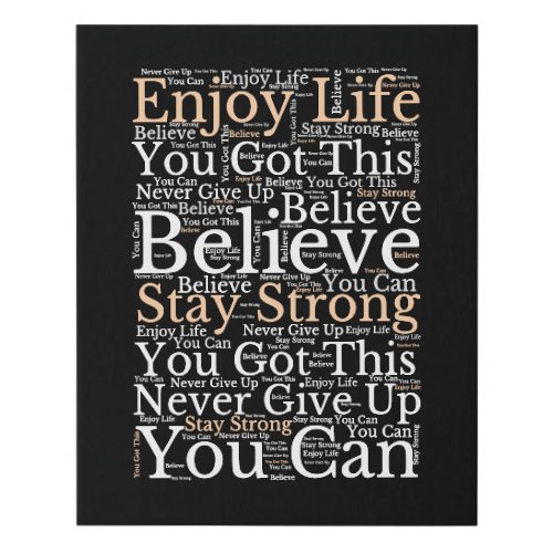 Motivational Phrases WordArt Pattern White Black Faux Canvas Print