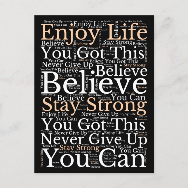 Motivational Phrases WordArt Pattern White Black Holiday Postcard (Front)