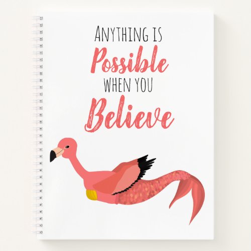 Motivational Pink Flamingo Mermaid Inspirational Notebook