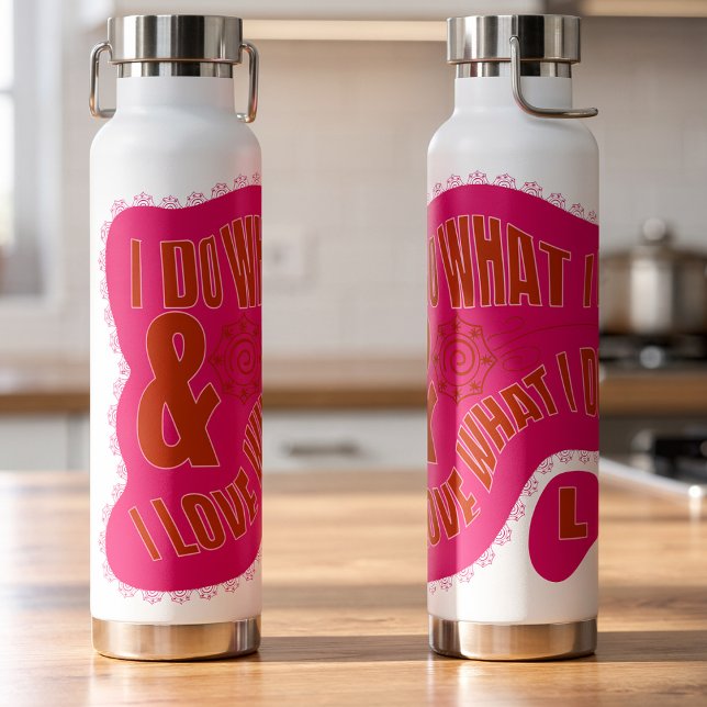 Motivational Pink Retro Star Style  Water Bottle (Bold pink & brown personal statement bottle is perfect for sharing your thoughts. Custom initial)