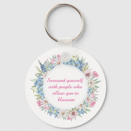 Motivational Pink White Blue Floral Wreath