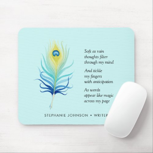 Motivational Poem for Writers Peacock Quill Pen Mouse Pad