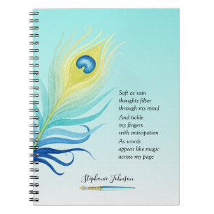 Motivational Poem for Writers Peacock Quill Pen Notebook