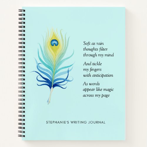 Motivational Poem for Writers Peacock Quill Pen Notebook