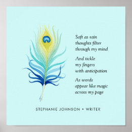 Motivational Poem for Writers Peacock Quill Pen Poster