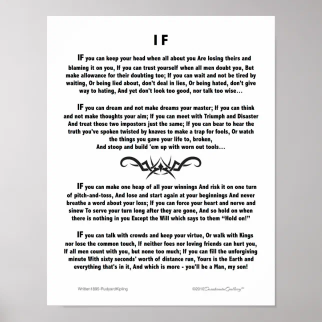 Motivational Poem IF by Rudyard Kipling Poster | Zazzle