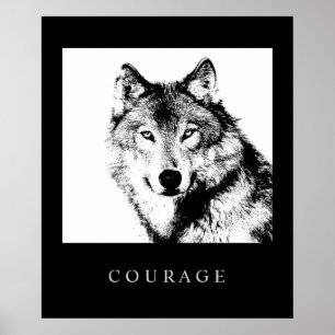 Motivational Pop Art Courage Wolf Poster Print