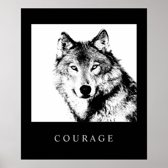 Motivational Pop Art Courage Wolf Poster Print (Front)