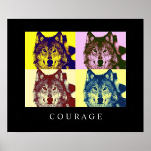 Motivational Pop Art Courage Wolf Poster Print