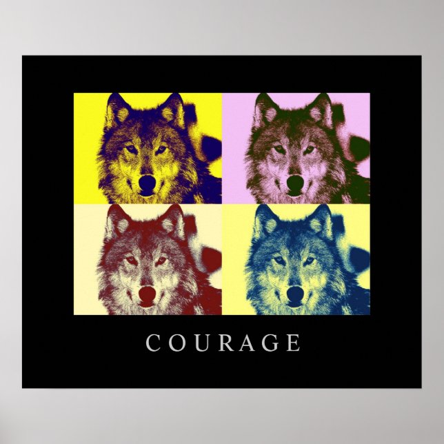 Motivational Pop Art Courage Wolf Poster Print (Front)