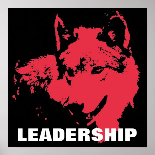 Motivational Pop Art Leadership Wolf Black Red Poster
