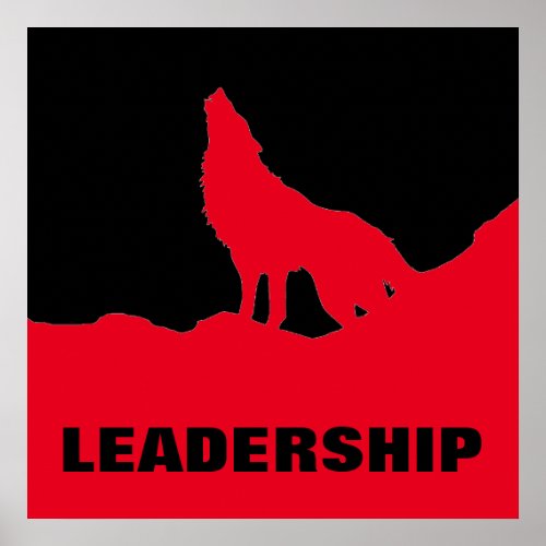 Motivational Pop Art Leadership Wolf Black Red Poster