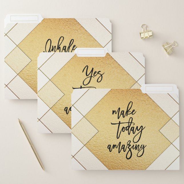 Motivational Positive Script GOLD Quote Trio Set File Folder (Set)