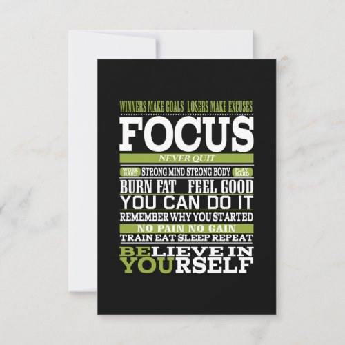 Motivational poster stay focused work hard GYM  Thank You Card