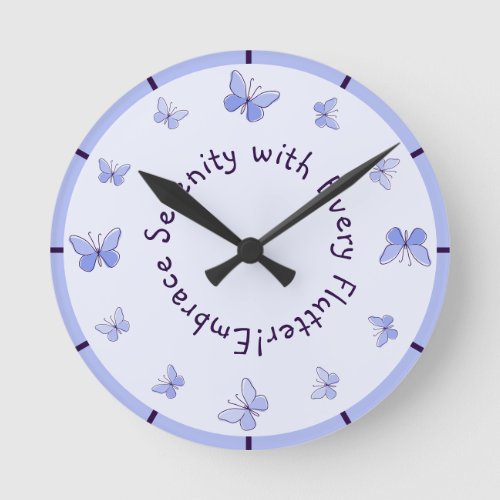 Motivational Purple Blue Butterflies Kids Room Round Clock