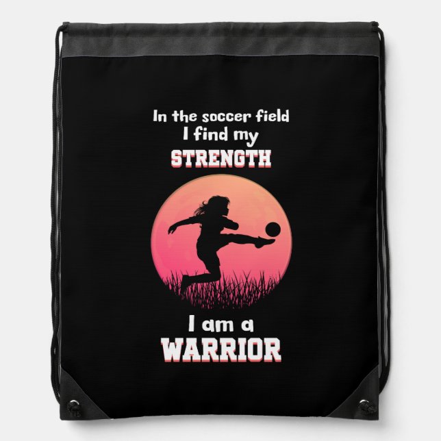 Motivational quote about girl playing soccer drawstring bag (Front)